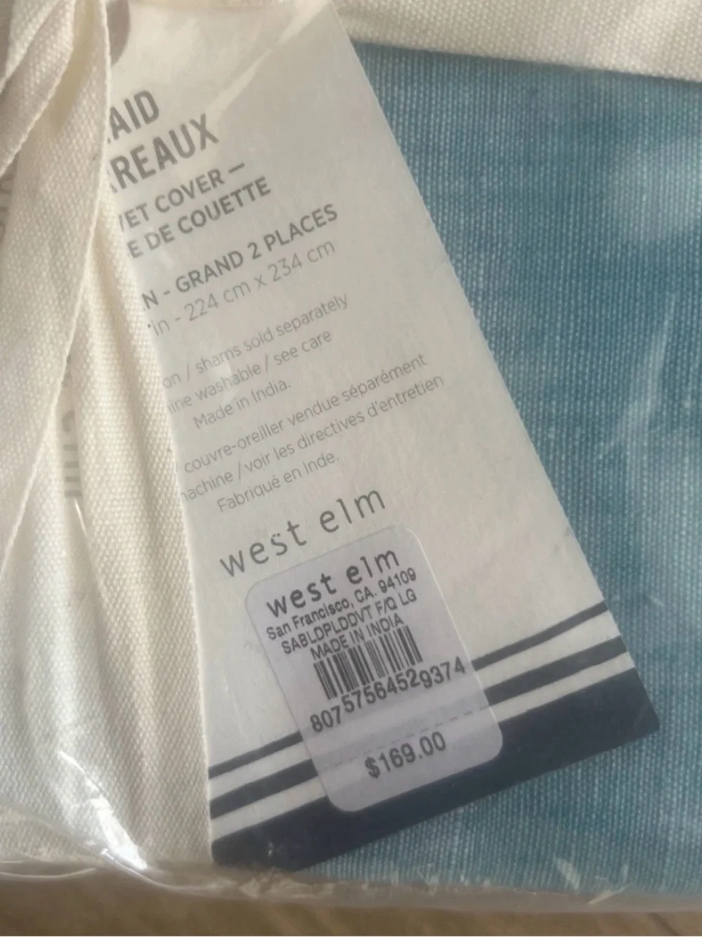 New west Elm Steven Alan Plaid F/Q Duvet Cover, Blue/Orange
